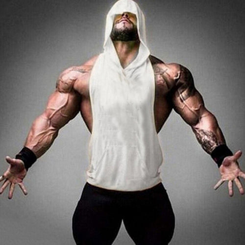 Men's Loose Fit Cotton Muscle Tank Top with Hoodie