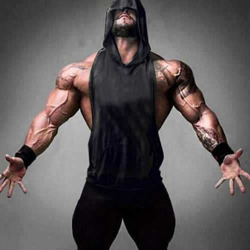 Men's Loose Fit Cotton Muscle Tank Top with Hoodie