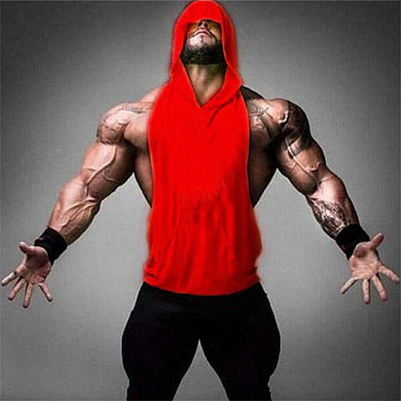 Men's Loose Fit Cotton Muscle Tank Top with Hoodie
