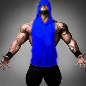 Men's Loose Fit Cotton Muscle Tank Top with Hoodie