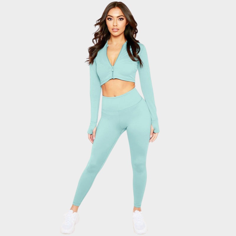 Women's Zip Collar Jacket and Leggings Yoga Set