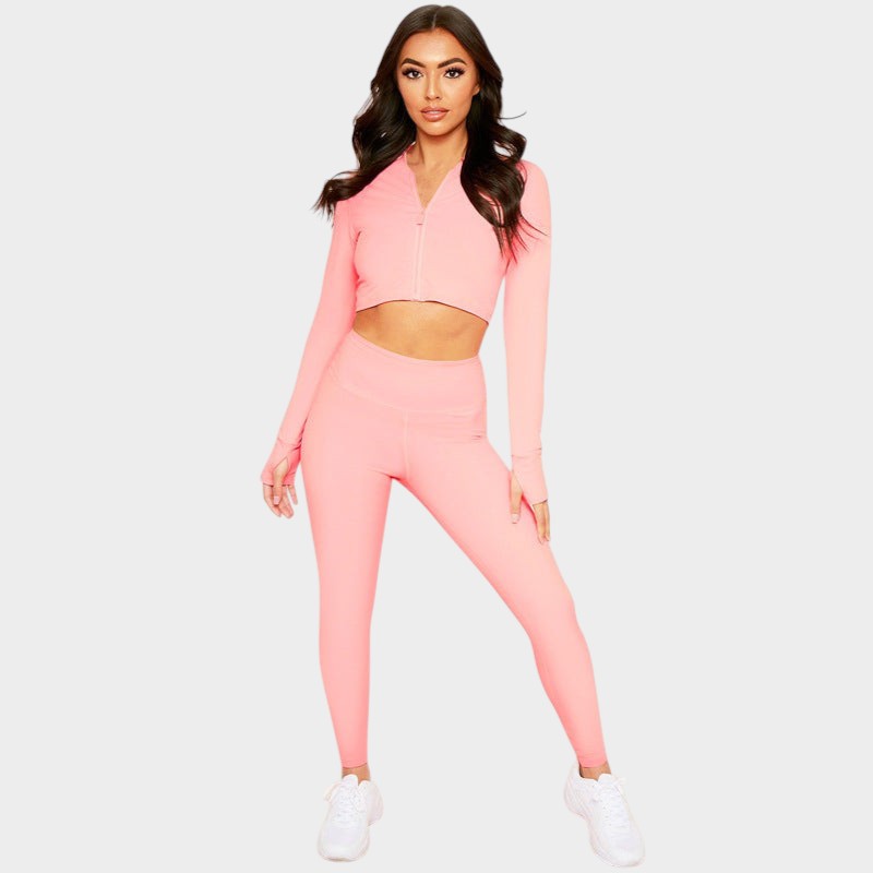 Women's Zip Collar Jacket and Leggings Yoga Set
