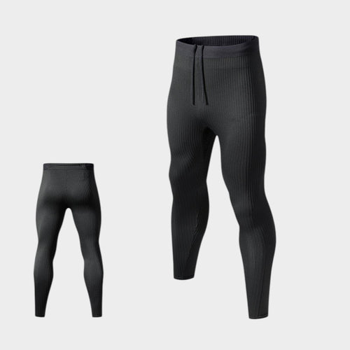 COHYX LLC black ribbed polyester running leggings with drawstring waist, mid-rise, moisture-wicking and quick-dry.