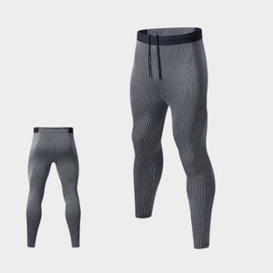 COHYX LLC gray striped breathable polyester running leggings with drawstring waist.