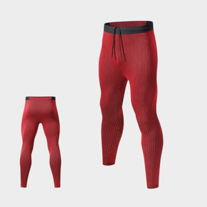 COHYX LLC red quick-drying breathable polyester running leggings with a mid-waist and drawstring.