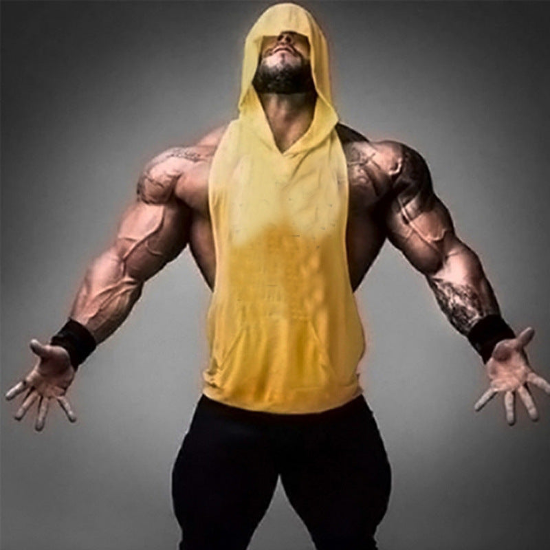 Men's Loose Fit Cotton Muscle Tank Top with Hoodie
