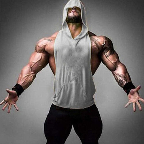 Men's Loose Fit Cotton Muscle Tank Top with Hoodie